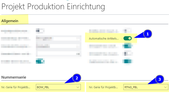 Projekt Produktion Einrichtung - Nummernserien anlegen
