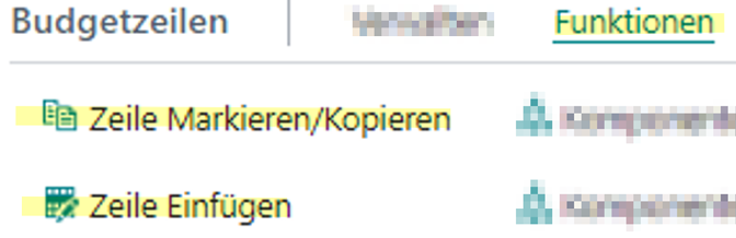 Projektbudget - Funktionen - Zeile Markieren/Kopieren & Zeile Einfügen