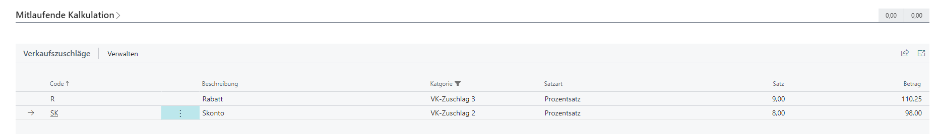 Mitlaufende Kalkulation auf der Projektkarte