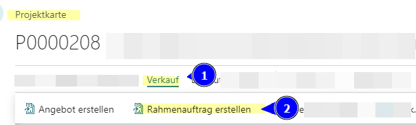 Projektkarte - Verkauf - Rahmenauftrag erstellen