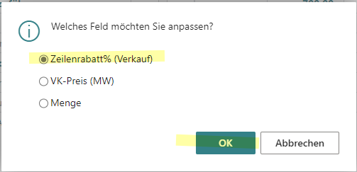 Auswahl Zeilenrabatt% (Verkauf)