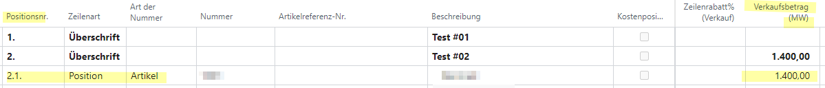 Änderung Verkaufsbetrag (MW) - Positionsebene
