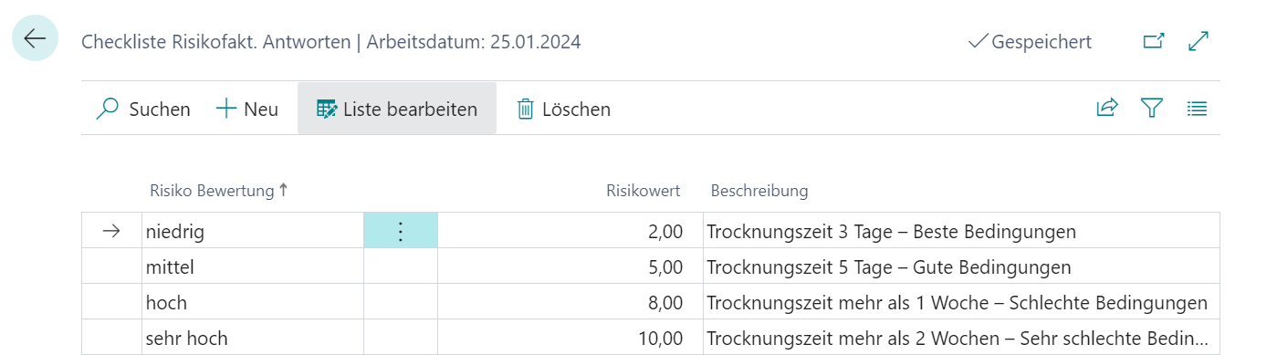 Antwortmöglichkeiten für Checklistenfrage