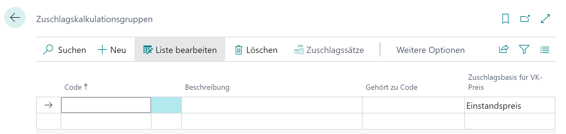 Neue Zuschlagskalkulationsgruppe einrichten