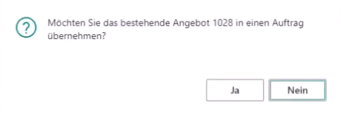 Dialogfenster zur Übernahme des Angebots in einen Rahmenauftrag