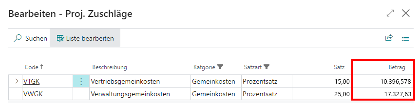 Zuschlagsbeträge bearbeiten