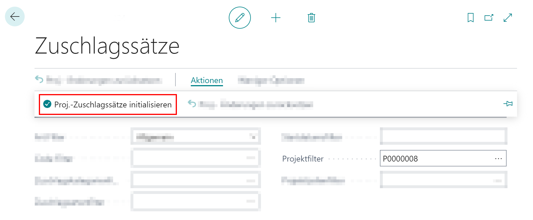Projektzuschlagssätze intialisieren