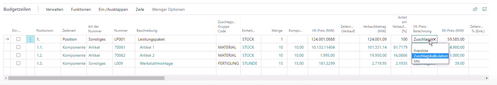 Verkaufspreisberechnung über Zuschlagskalkulation