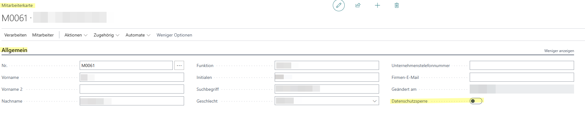 Employee card - General - Data protection lock