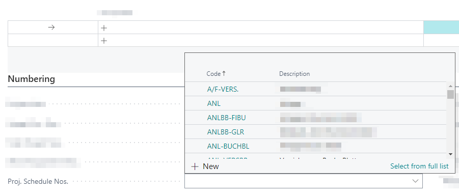 Set up number series for project schedules