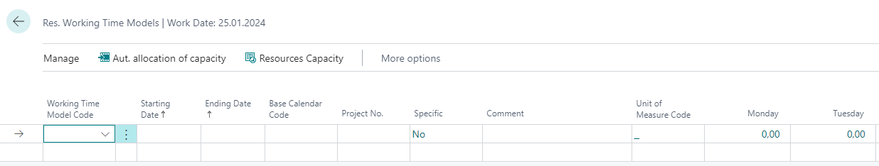 Select Working Time Model