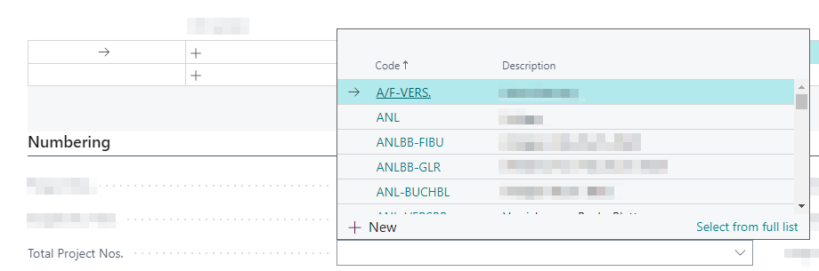 Set up number series for total projects